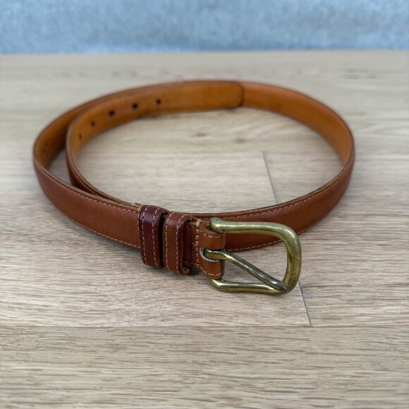Coach VTG 90s British Tan Leather Harness Belt Size 36 Brass Buckle Brown 1 Inch - Picture 1 of 9